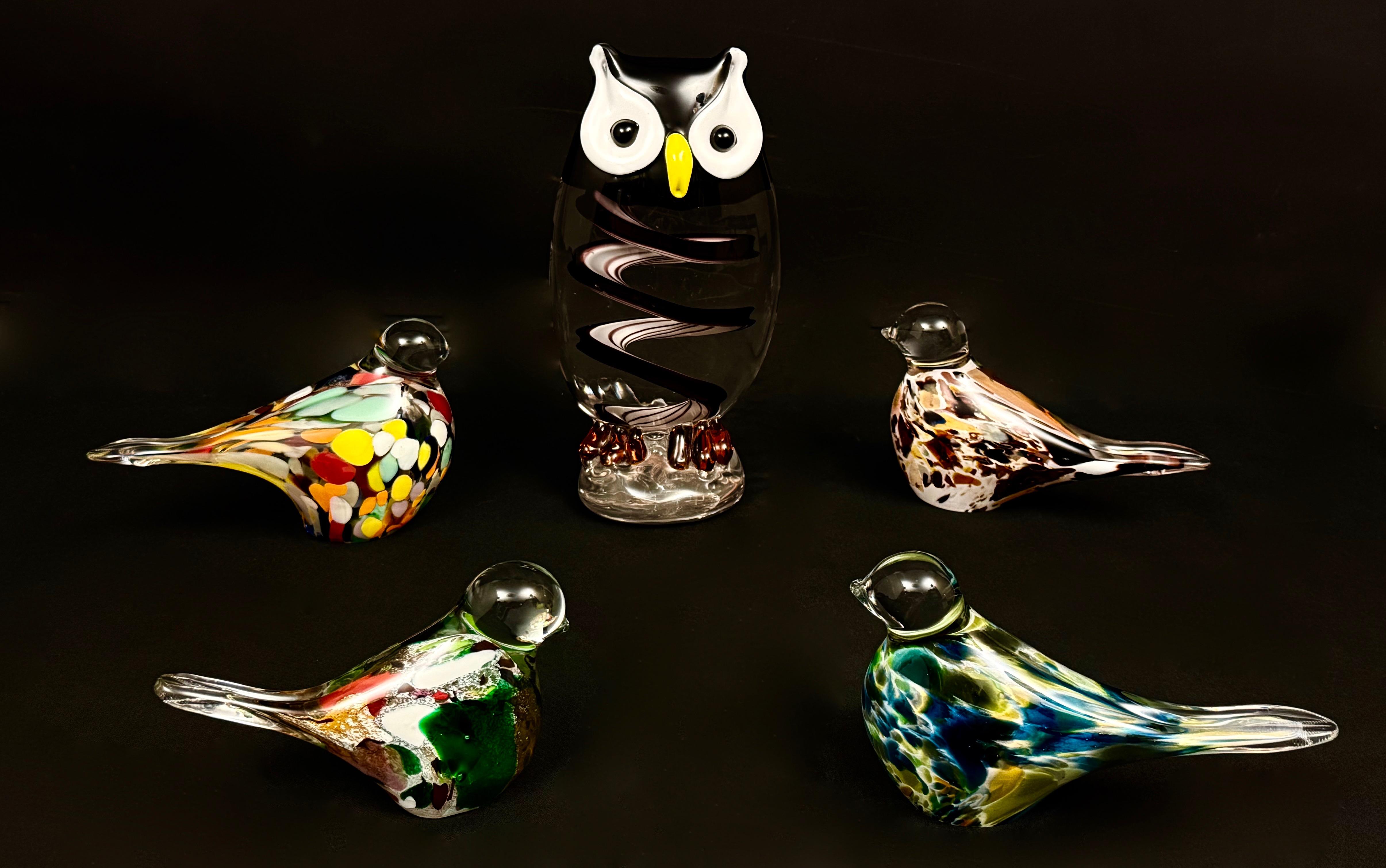 Zestaw szklanych figur ptaków-5 sztuk