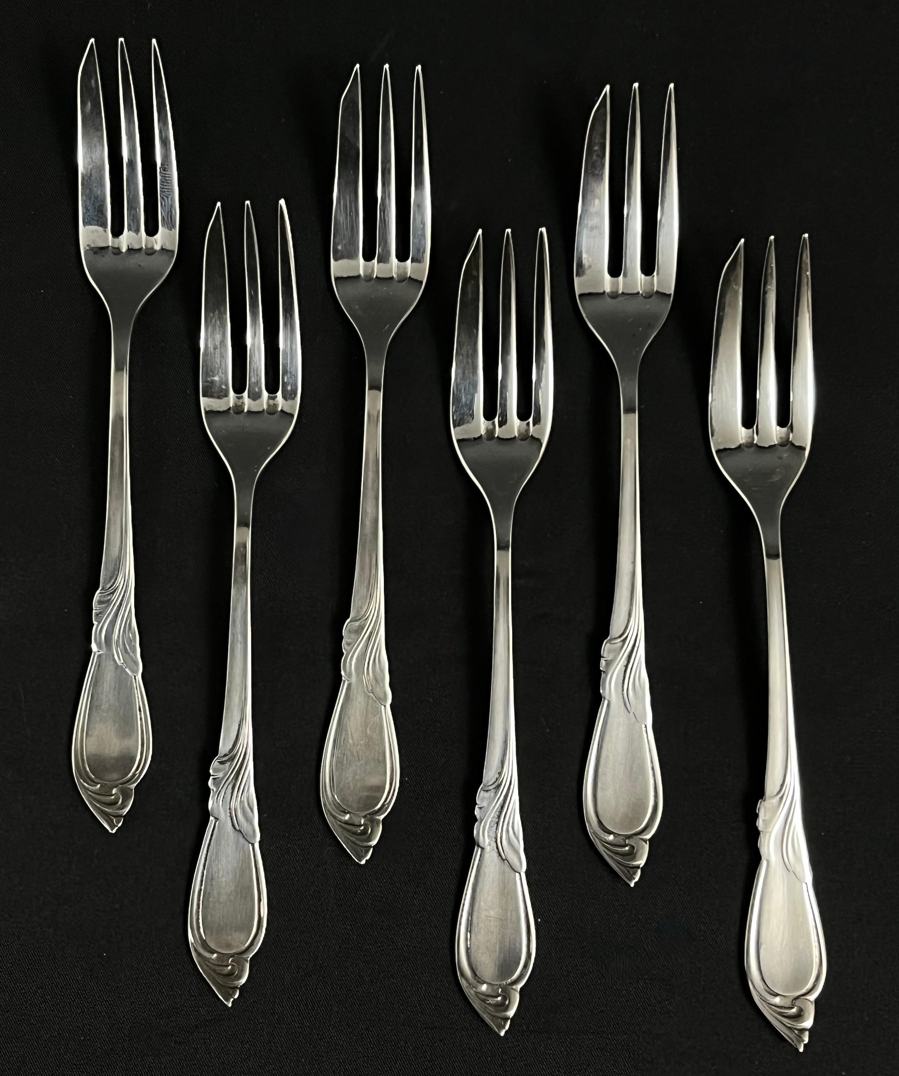 Srebrny zestaw deserowych widelczyków Hefra. masa łączna 148 g