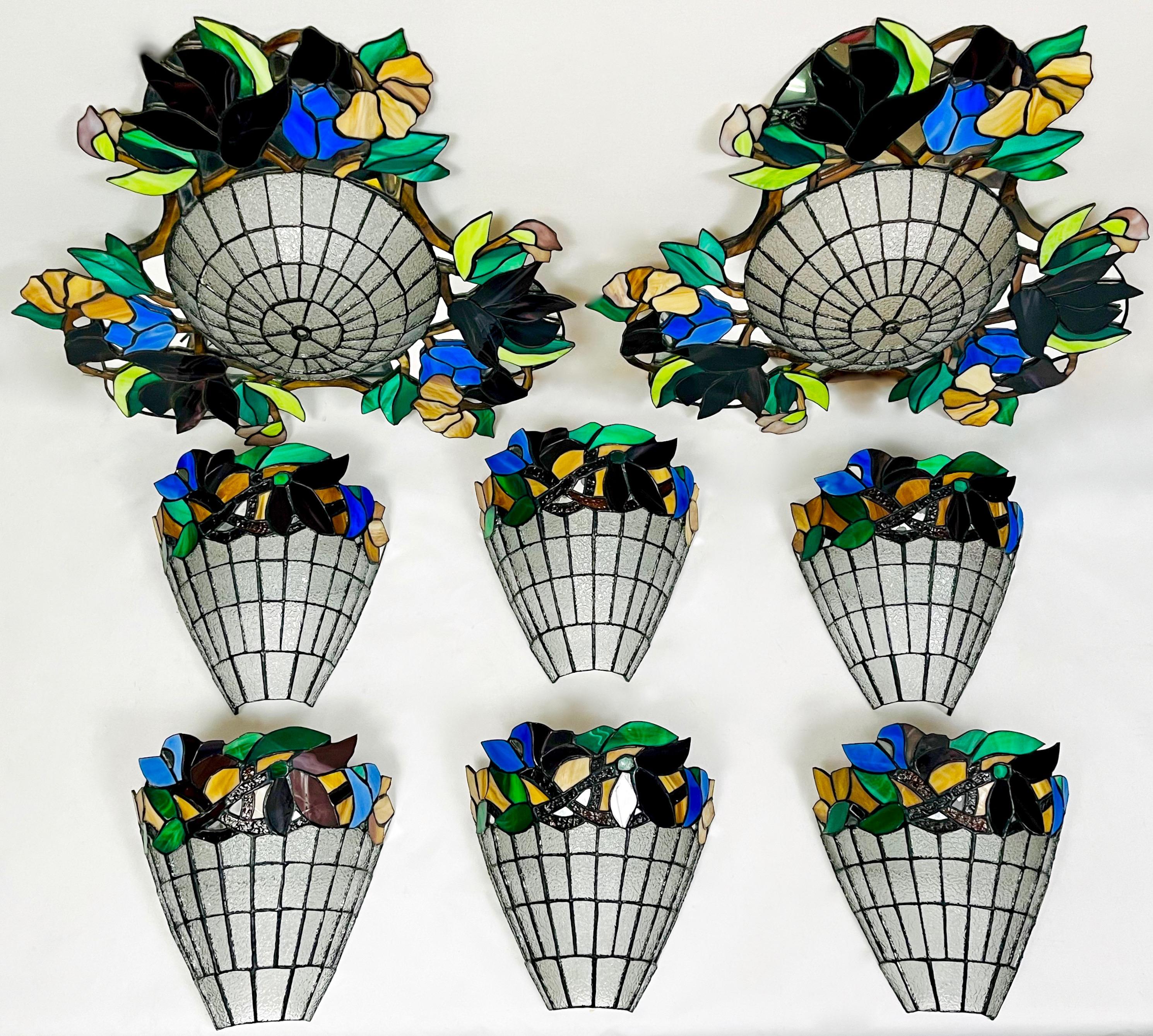 Zestaw witrażowych kloszy do plafonów i kinkietów-8 sztuk