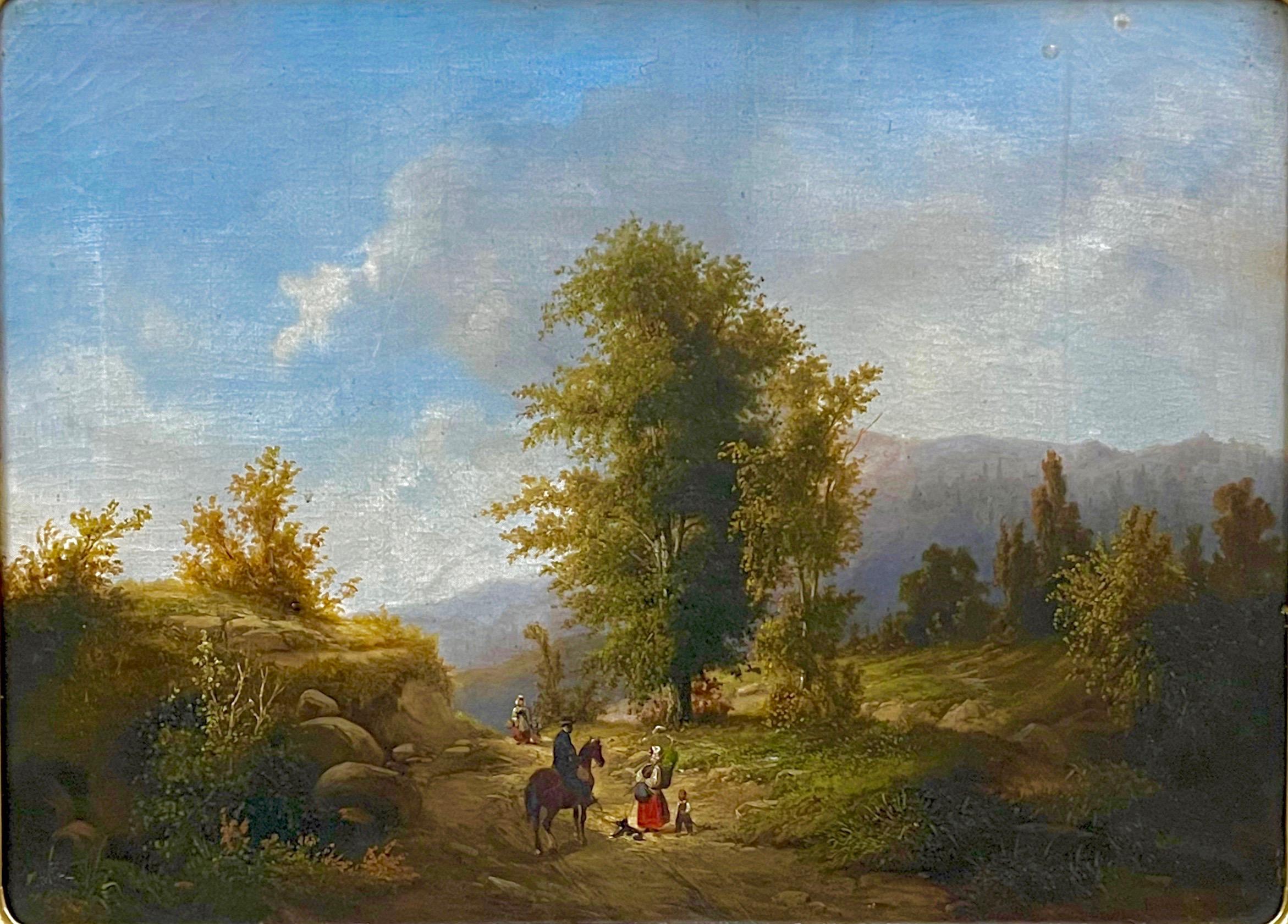 Peter Baumgartner(1834-1911), Krajobraz podgórski z jeźdźcem i postaciami