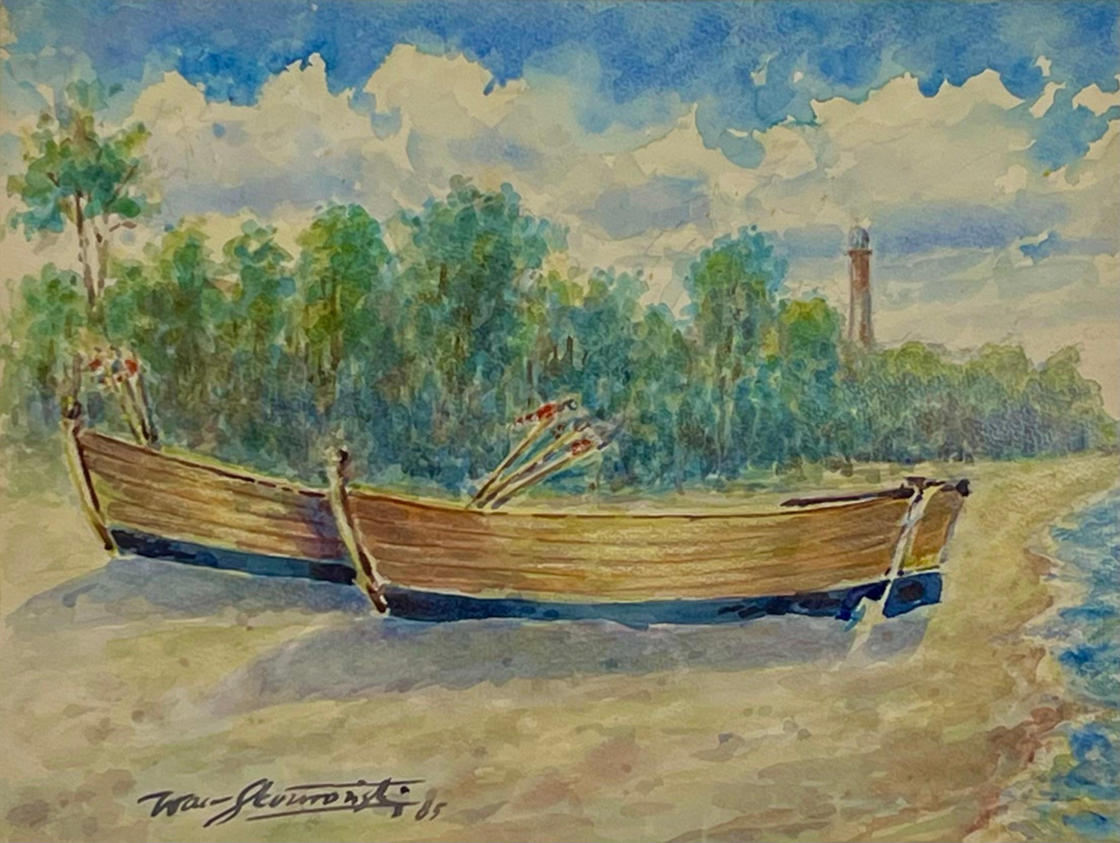 Wacław Skowroński,''Łodzie rybackie na brzegu morza''