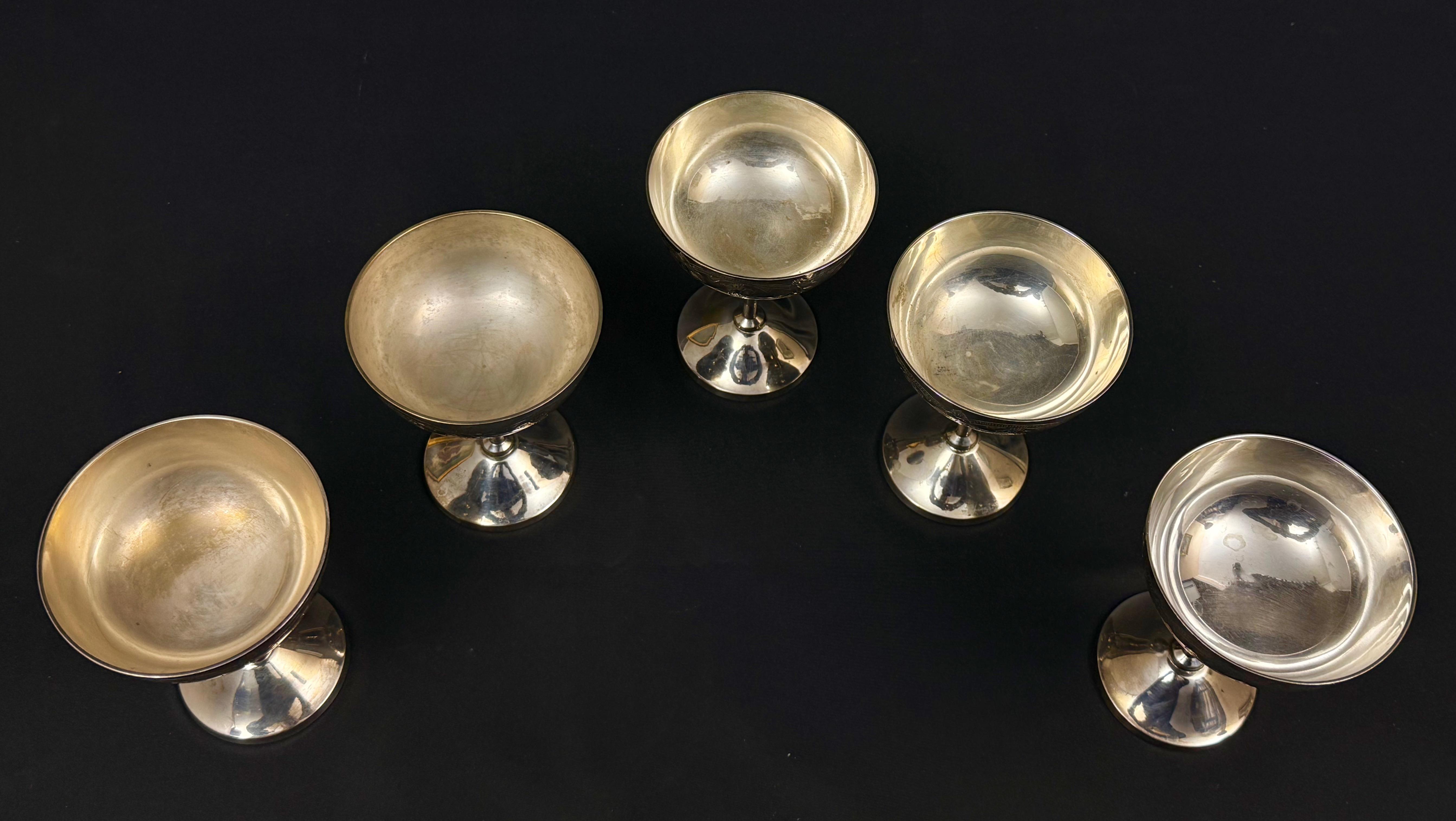 Srebrzony zestaw pucharków do lodów- 5 sztuk