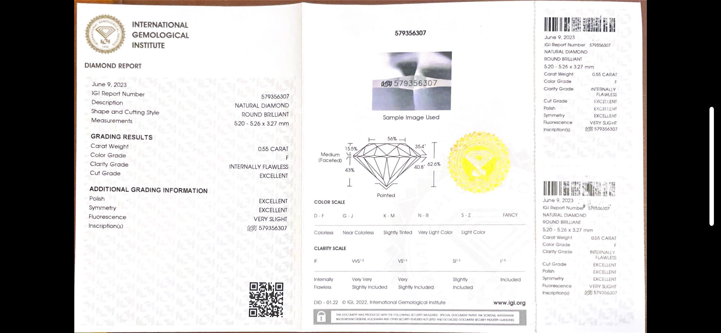 Diament w slabie 0,55 ct , ekspertyza IGI , lupowo czysty