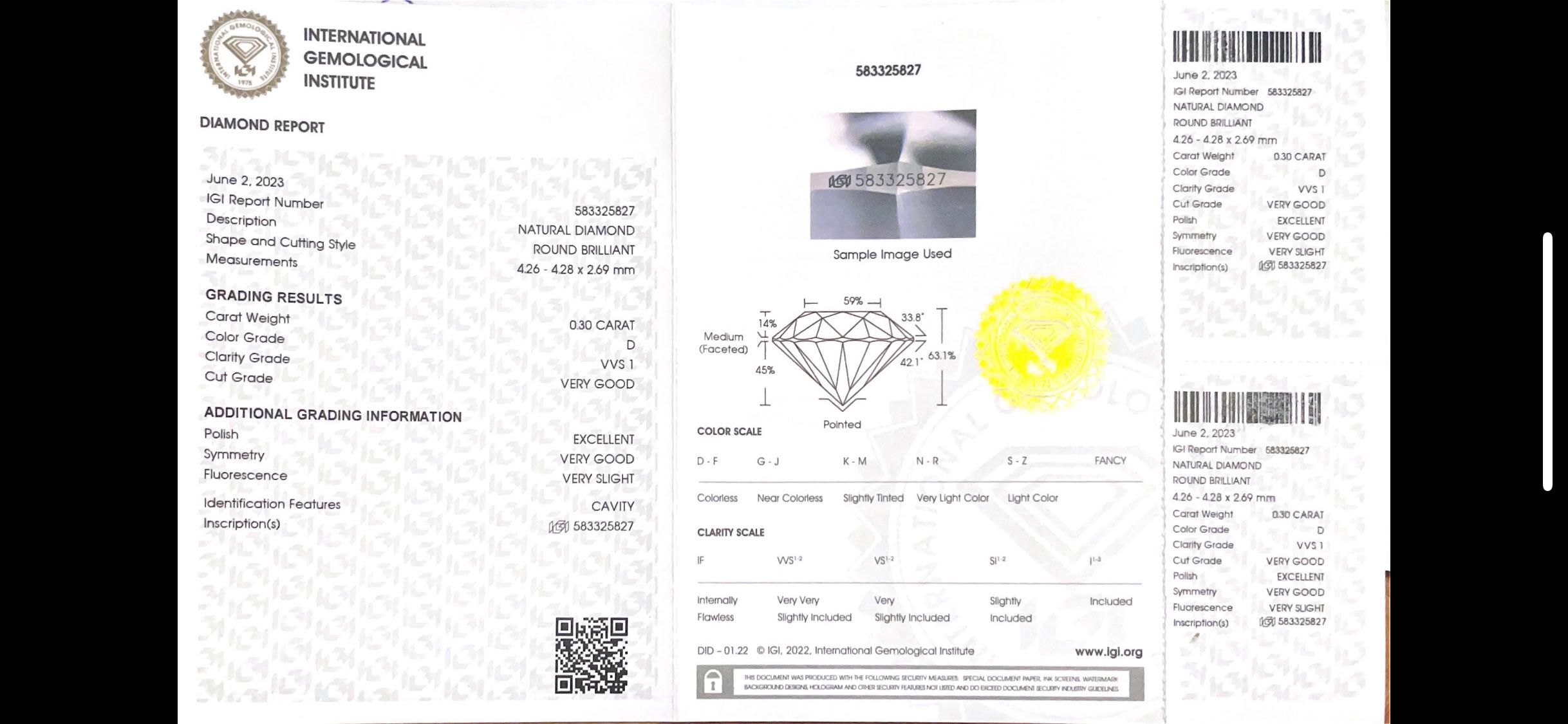 Diament w slabie 0,30 ct , D/VVS1, ekspertyza IGI