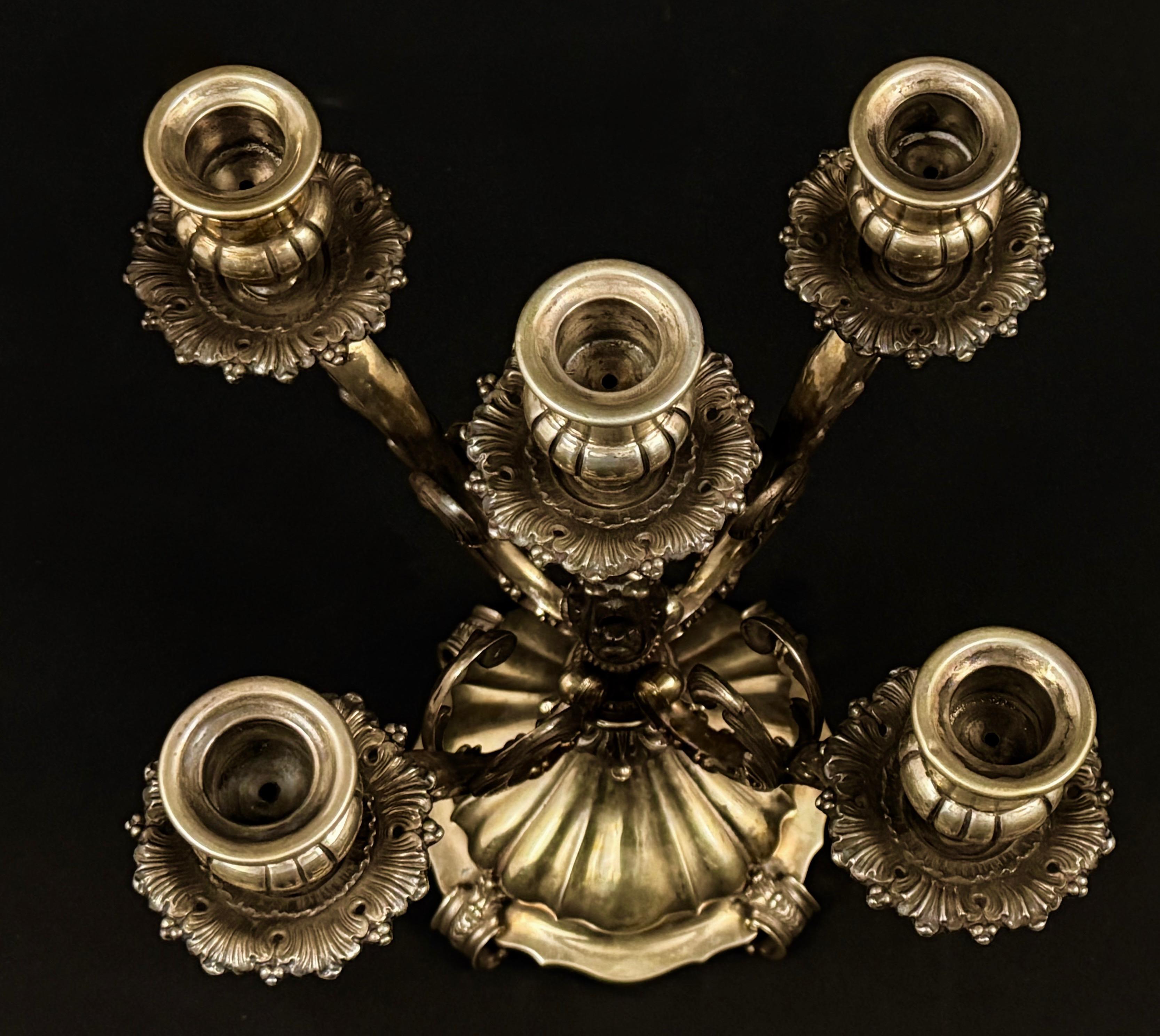 Srebrny kandelabr 5-ramienny, 1760 g, Rzym 