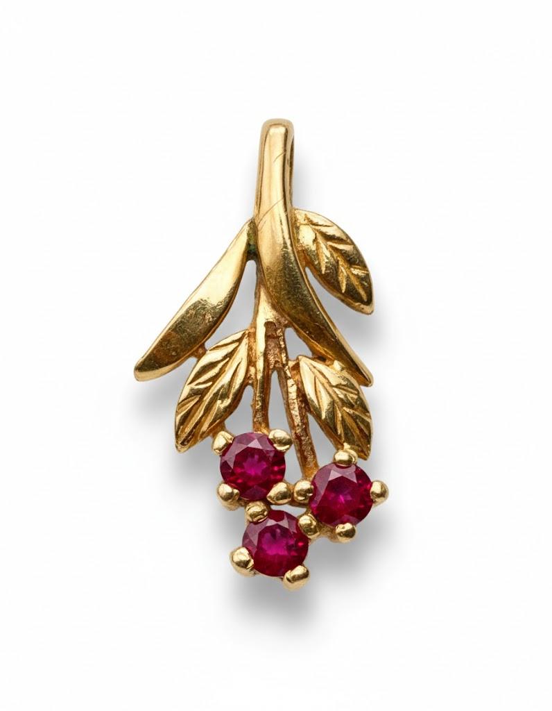 Złoty wisior zdobiony 3 rubinami