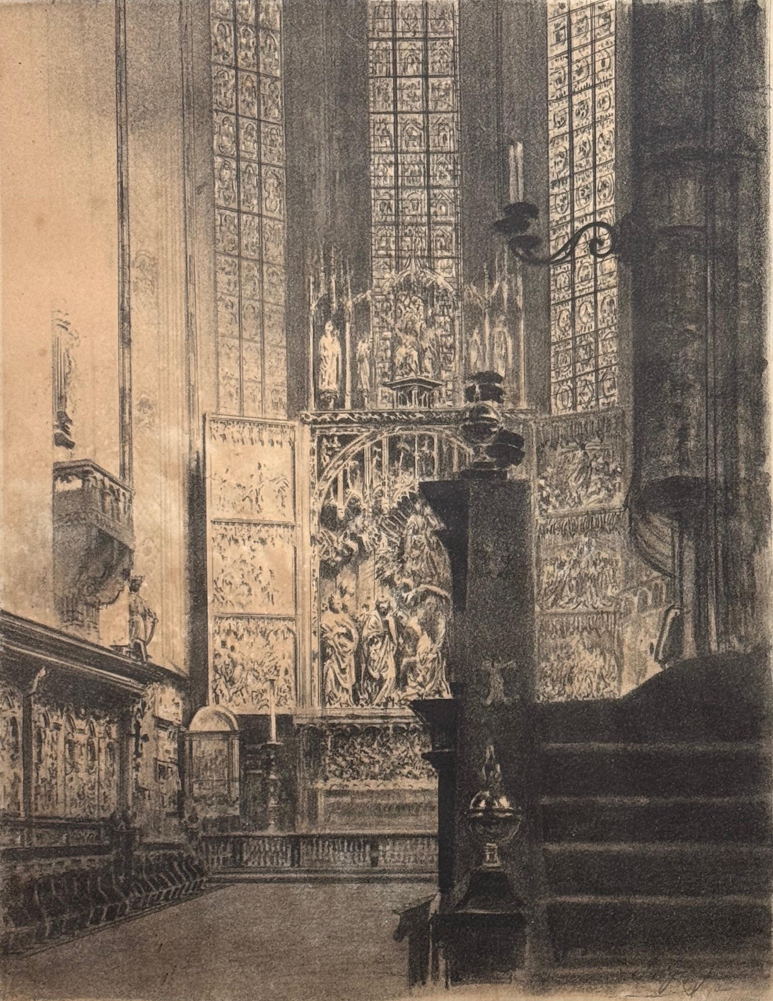 Leon Wyczółkowski (1852-1936), ''Kościół Mariacki w Krakowie-ołtarz Wita Stwosza''