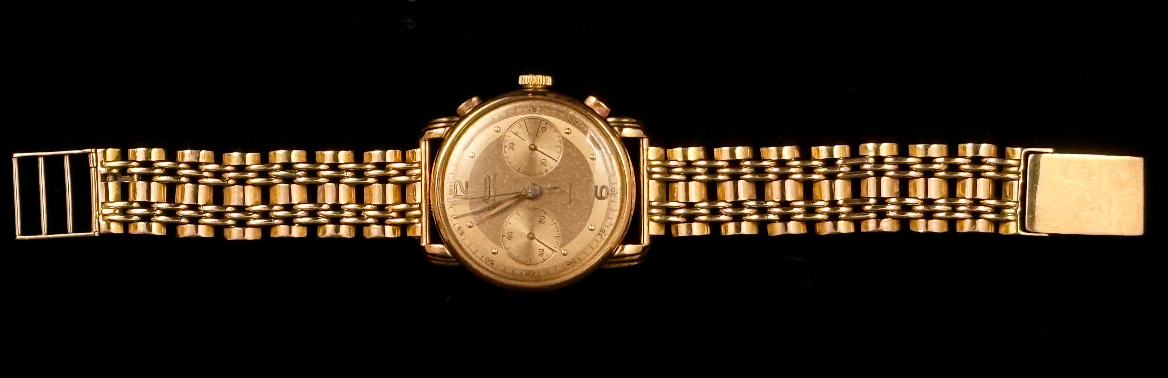 Złoty zegarek ze złotą bransoletą 18 K, ''Minerva'', masa łączna 69 g, Robert Freres Villeret Depose