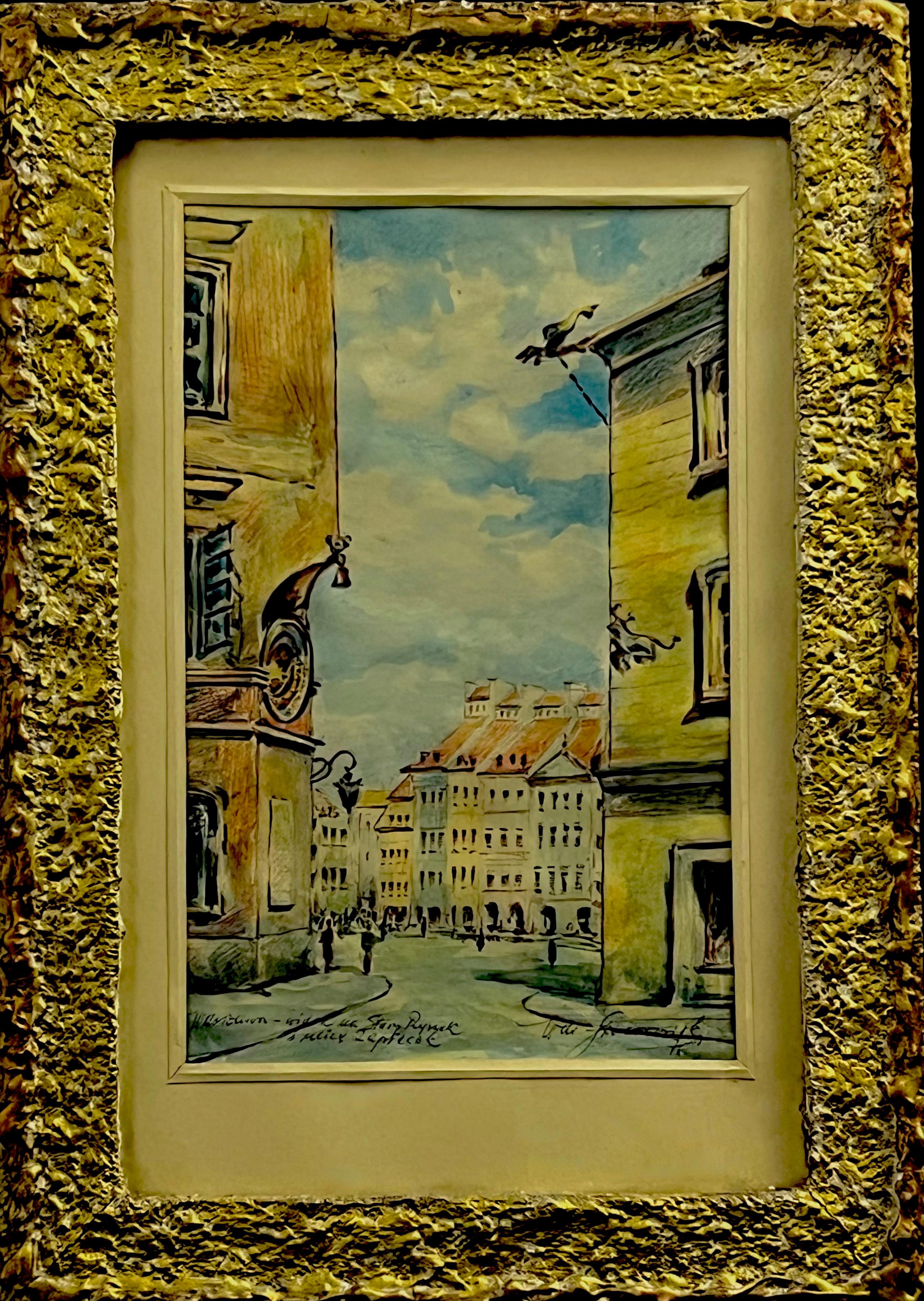 Wacław Skowroński,''Warszawa -widok na Stary Rynek i ulicę Zapiecek''