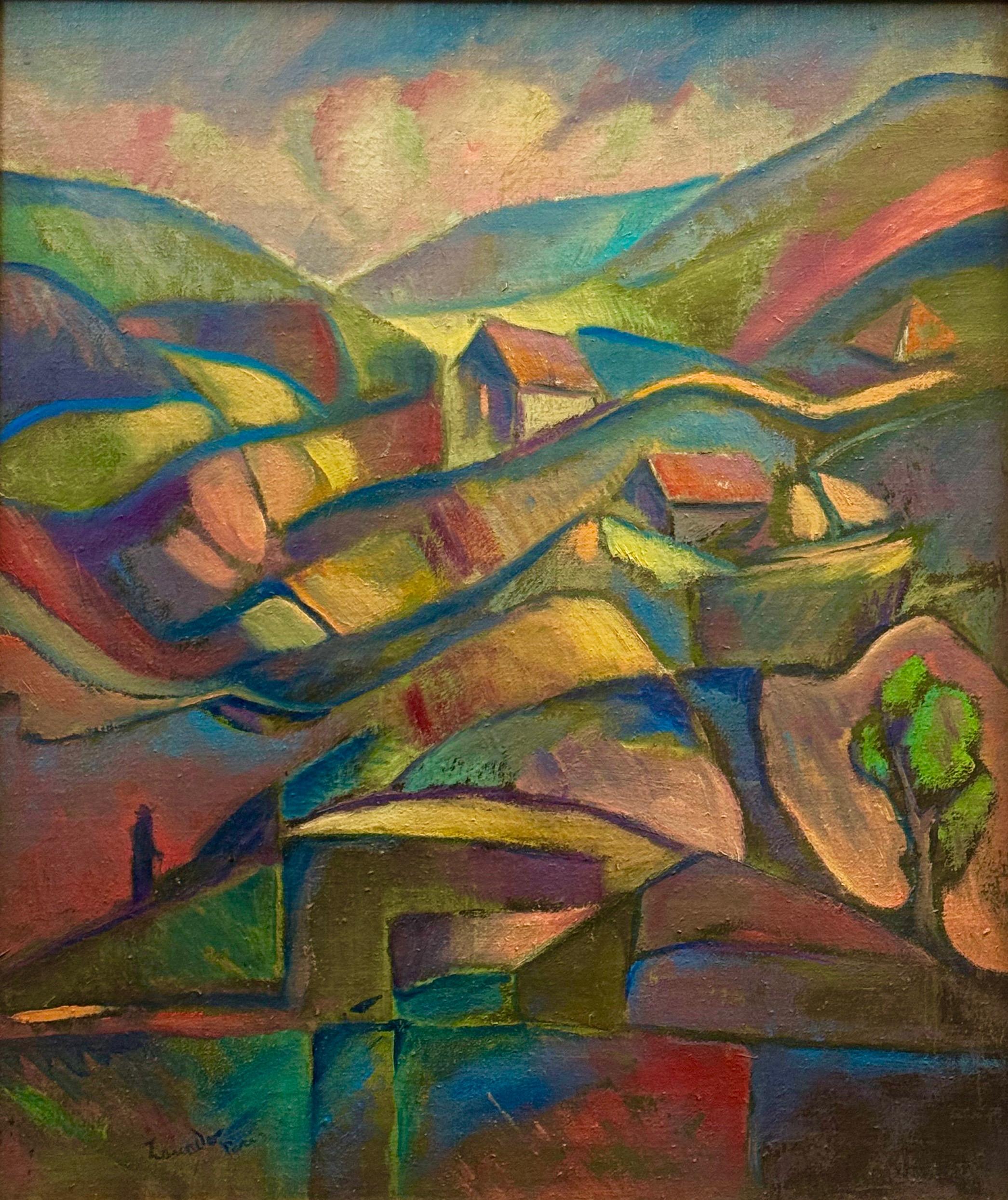 Nieustalony malarz, ''Pejzaż górski z chatami i piechurem''