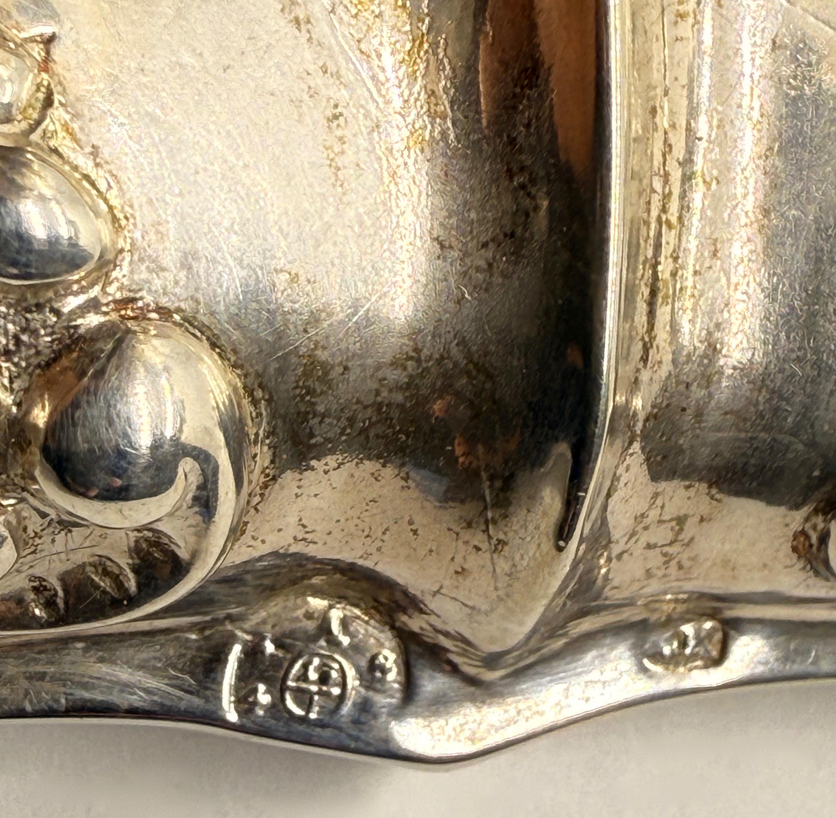 Srebrny kaganek jednoramienny z uchwytem, masa 117 g, Wiedeń,XIX w.