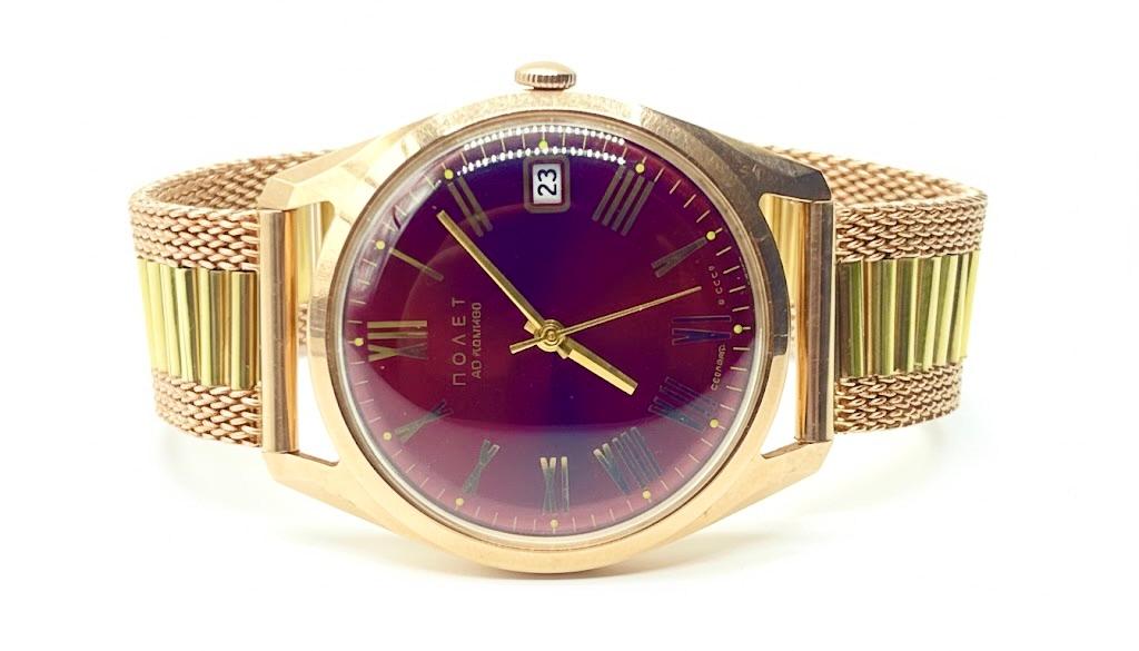 Złoty zegarek ze złotą bransoletą Poljot Automatic, masa łączna 72 g