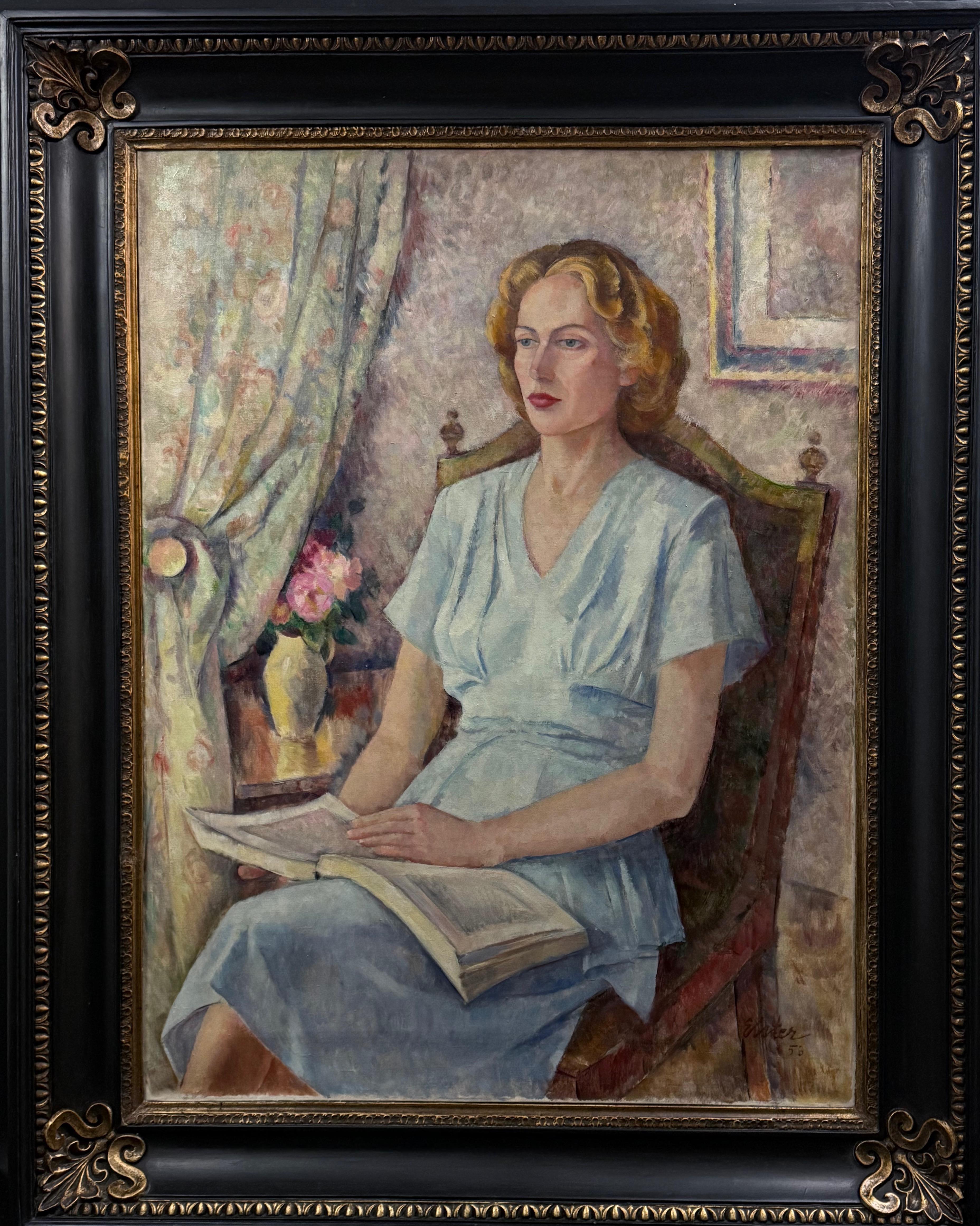 Erwin Elster(1887-1977),''Portret kobiety z książką-W.Stabrowskiej ''