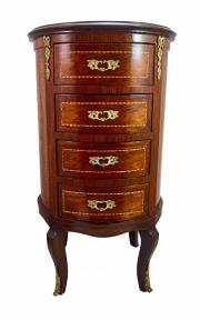 Okrągła komoda w stylu Ludwika XVI stojąca na 4 giętych nogach