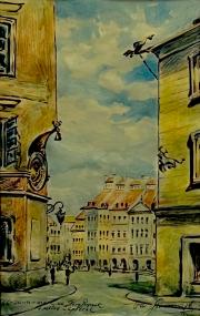 Wacław Skowroński,''Warszawa -widok na Stary Rynek i ulicę Zapiecek''