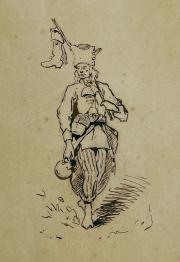 Józef Brandt (1841-1915) ''Portret wędrowca'' i oryginalna wizytówka