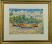 Wacław Skowroński,''Łodzie rybackie na brzegu morza''