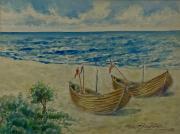 Wacław Skowroński,''Rybackie łodzie na brzegu morza''