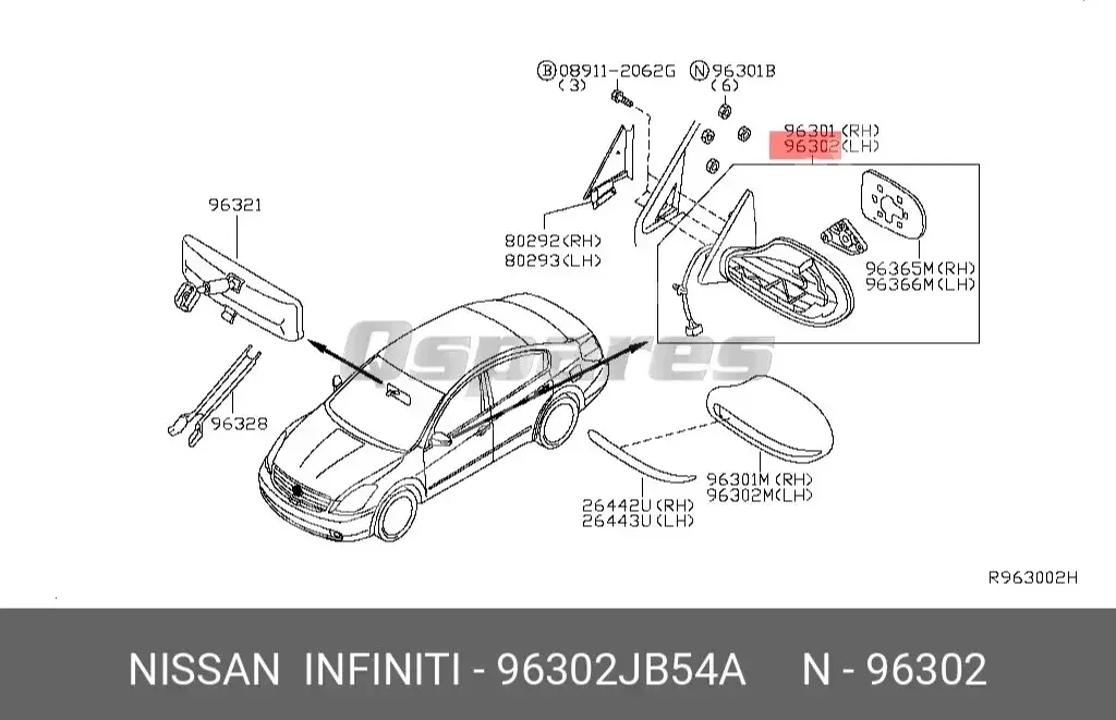 Car Parts - Nissan Altima - Body Parts & Mirrors -Part Number: 96302JB54A