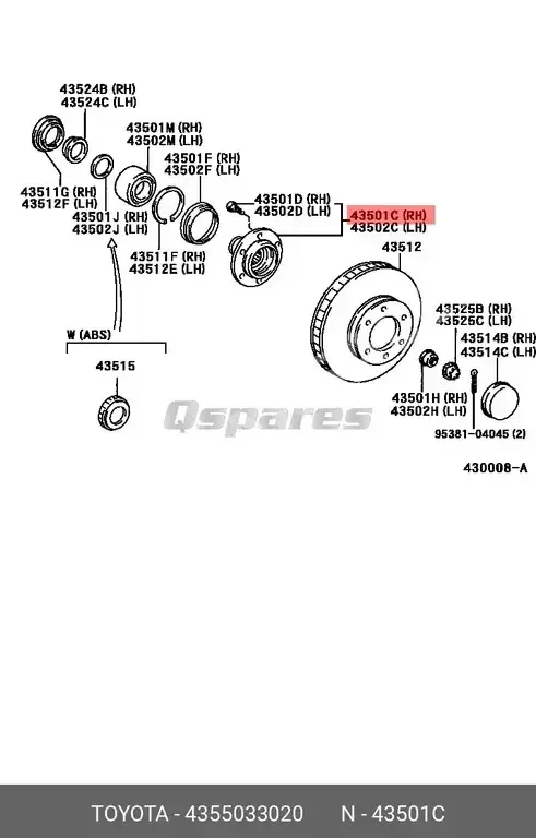 Car Parts - Toyota Camry - Brakes & Wheel Bearings -Part Number: 4355033020