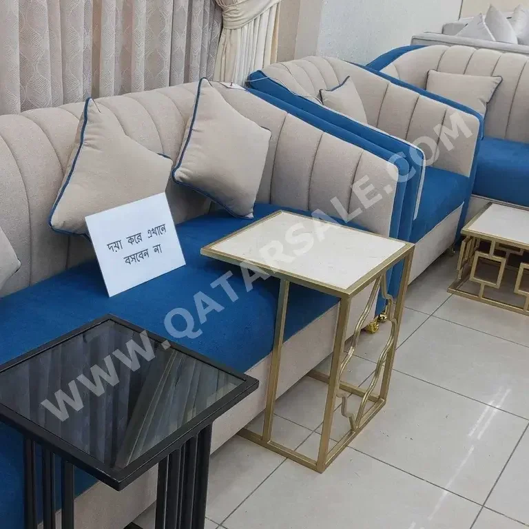 Sofas, Couches & Chairs Sofa Set  - Fabric  - Blue  and Side Tables
