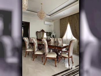 طاولة طعام مع كراسي وبوفيه  - بني وبيج  - 8 مقاعد