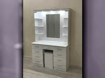 Wardrobes & Dressers - Doha Furniture  - Dressing Table, Mirror, Chair & 2 Shelving Units  - White