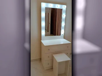 Wardrobes & Dressers - Doha Furniture  - Dressing Table, Mirror, Chair & 2 Shelving Units  - White