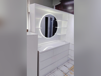 Wardrobes & Dressers - Doha Furniture  - Dressing Table, Mirror, Chair & 2 Shelving Units  - White