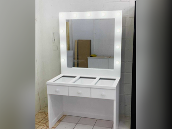 Wardrobes & Dressers - Doha Furniture  - Dressing Table, Mirror, Chair & 2 Shelving Units  - White