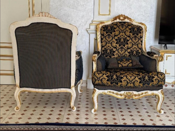 Sofas, Couches & Chairs Arm chair set  - Cotton / Cotton Blend  - Sepia & Gold  - With Table  and Side Tables