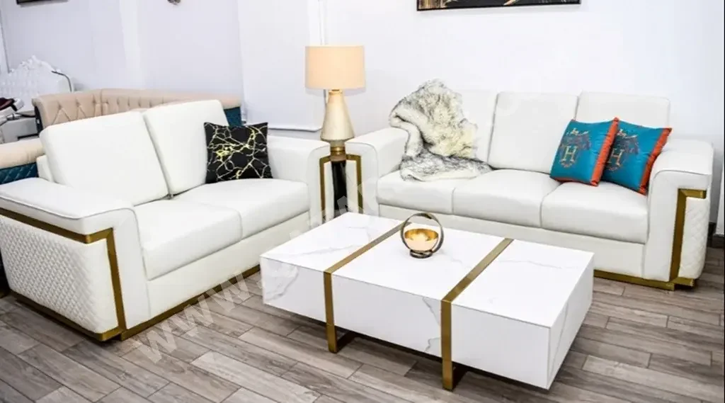 الأرائك والكنب والكراسي طقم كنب  - أبيض