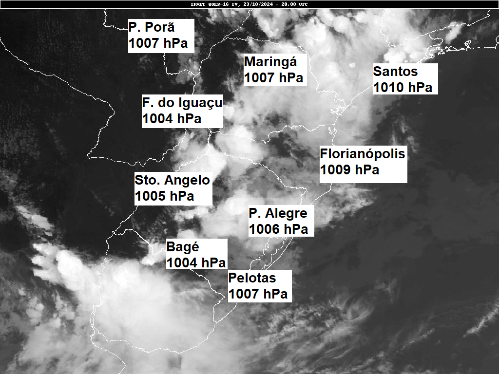 Pressão do ar aproximada às 17h (BRT) de 23/10/24 (Fonte: Aeronáutica)