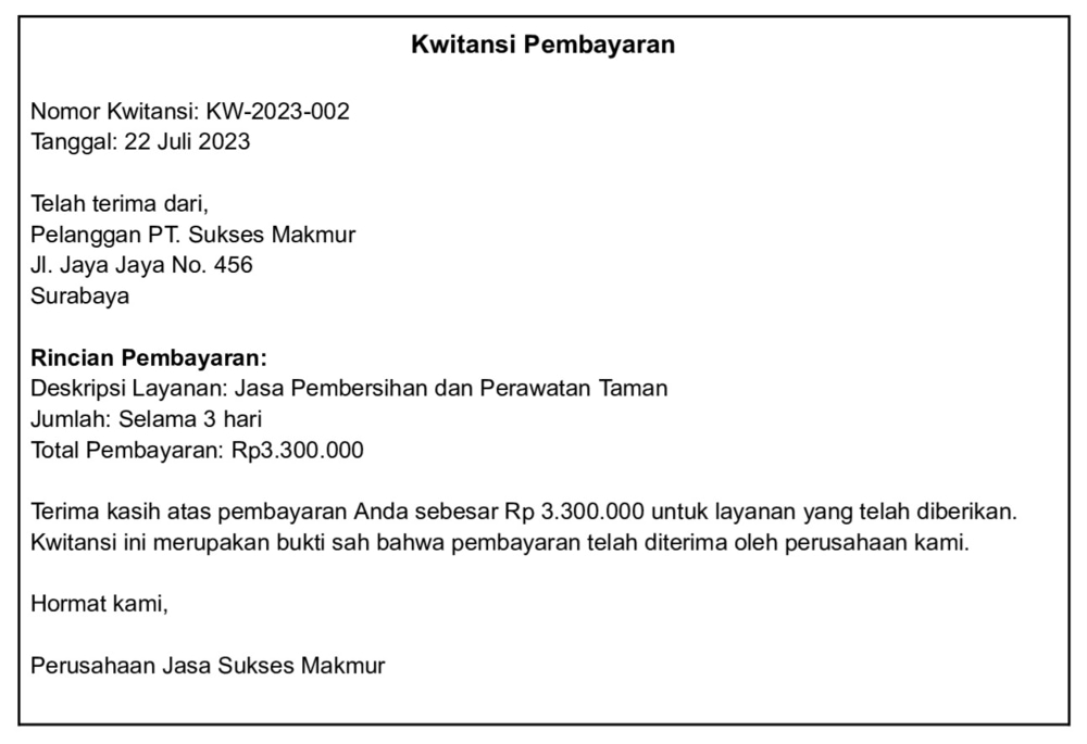 Contoh bukti transaksi perusahaan jasa