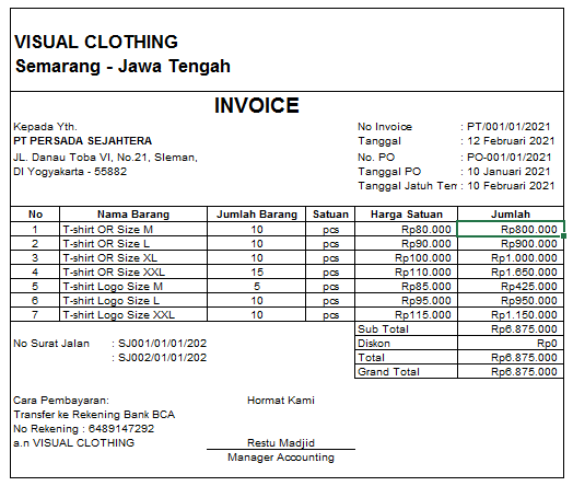 contoh invoice penagihan barang