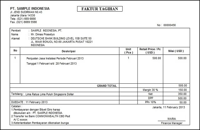 contoh invoice penagihan jasa