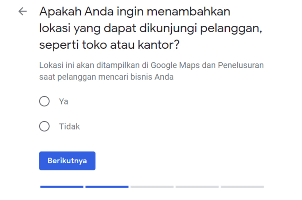 Pertanyaan keberadaan lokasi fisik bisnis pada registrasi Google Bisnisku