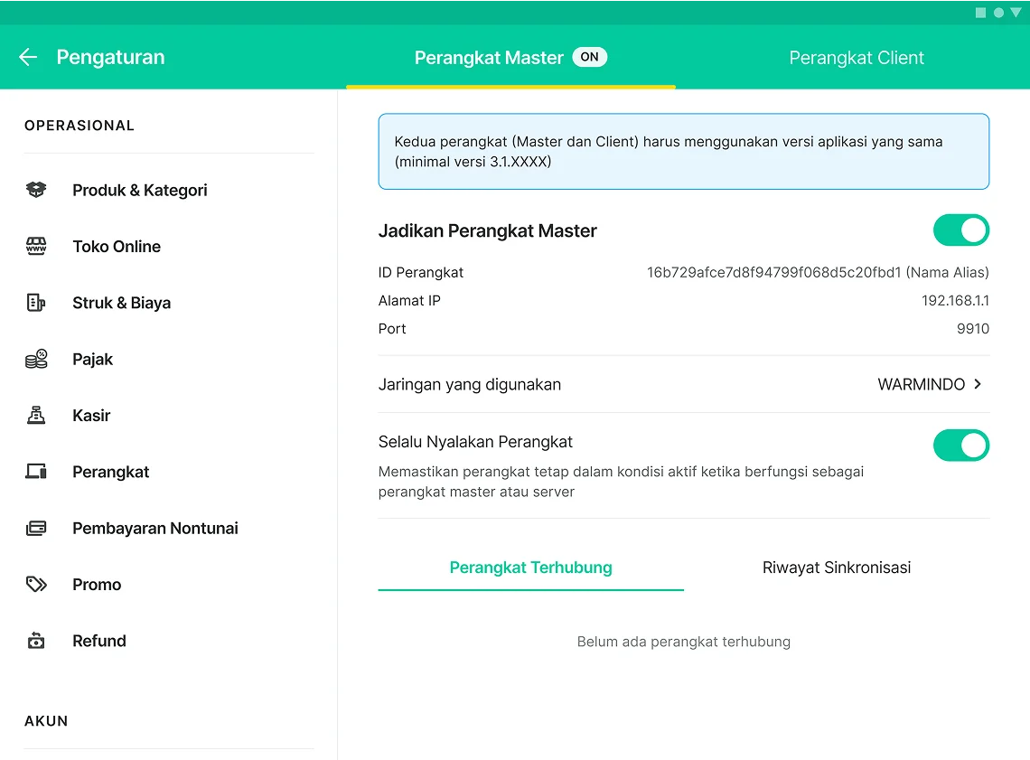 Pengaturan Perangkat Master dan Client