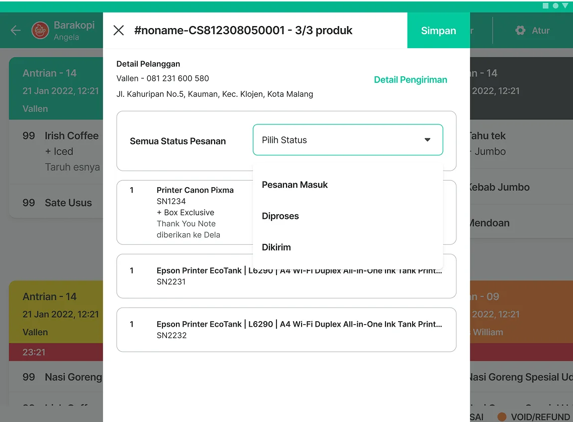 Status Pesanan yang Dapat Diperbarui