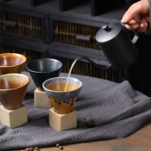 日式粗陶漏斗造型咖啡馬克杯200ml