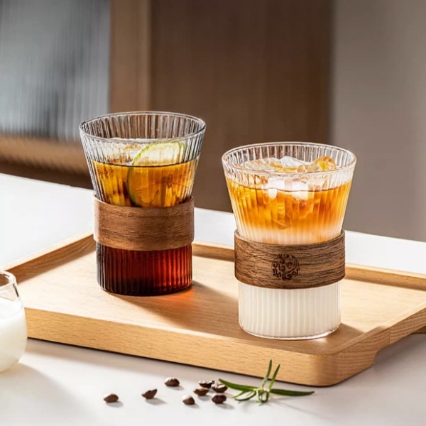 日式豎紋高顏值泡茶隔熱玻璃杯