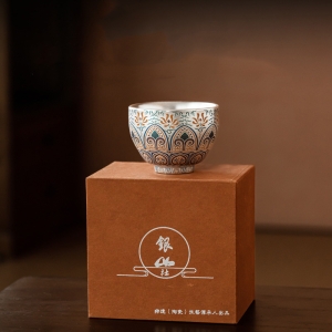 大容量中式復古純銀陶瓷杯
