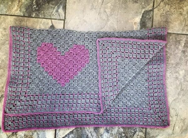 Dusky Pink & Grey Crochet Heart Baby Blanket - product image 2