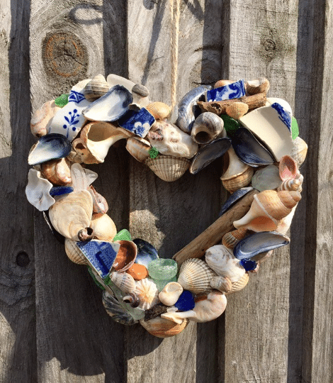 Shell Wreath, Heart Wreath, Seashells, Door Wreath, Present, Gift, Wedding, OOAK, Handmade - main product image