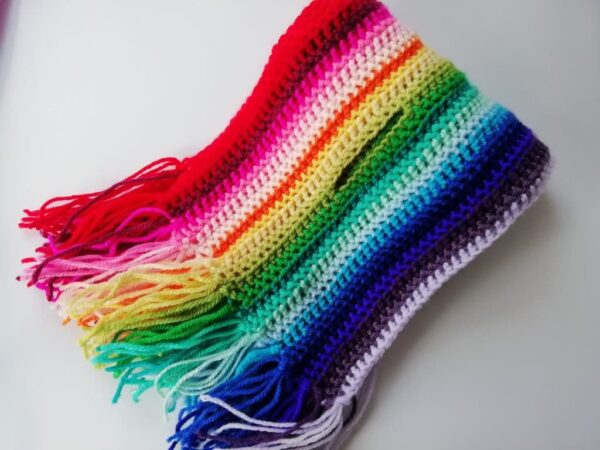 Bright Stripe rainbow scarf, striped, stripy, children’s size kids handmade crochet gift - product image 3