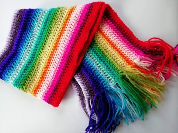 Bright Stripe rainbow scarf, striped, stripy, children’s size kids handmade crochet gift - product image 2