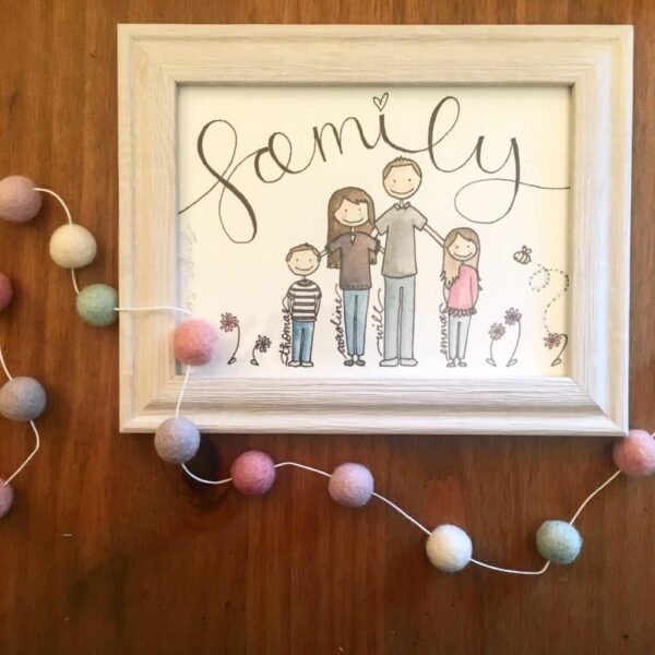 Framed, Hand-Illustrated Family of 4 Portrait - product image 2