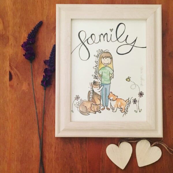 Framed, Hand-Illustrated Family of 4 Portrait - product image 3