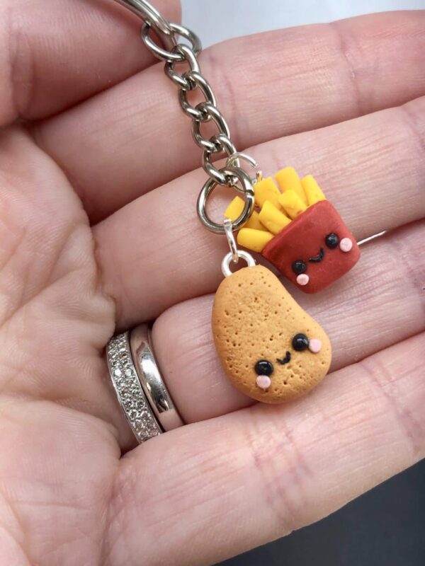Kawaii chicken nugget and fries charm keyring - product image 3