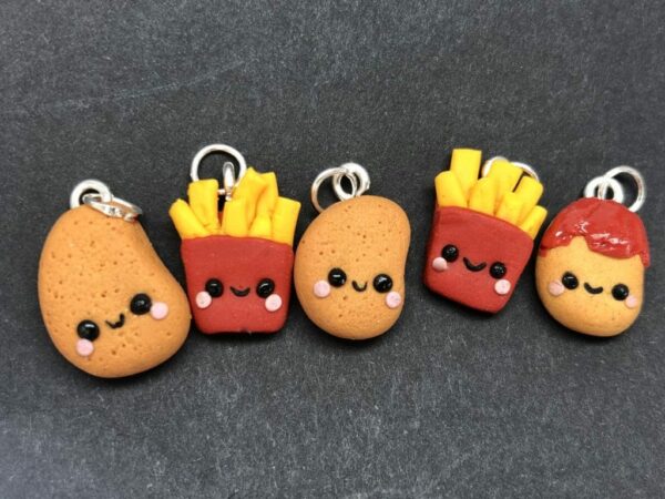 Kawaii chicken nugget and fries charm keyring - product image 4